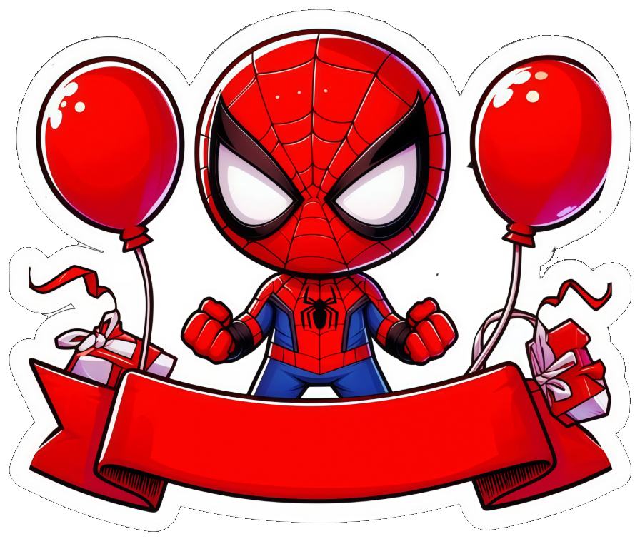 Superhéroe con globos y una cinta roja